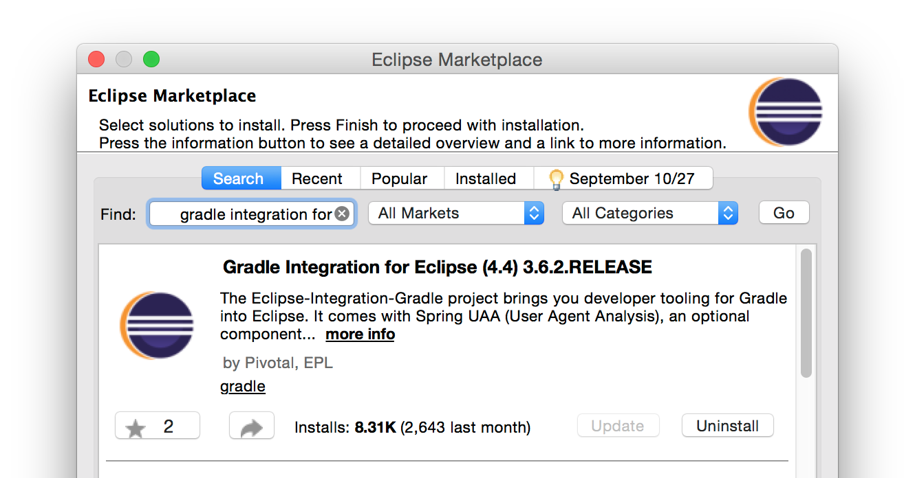 Gradle Integration for Eclipse Plugin in Marketplace